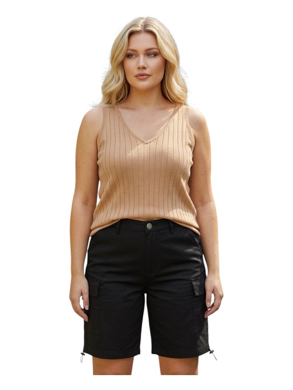 Plus Size 18/20 Lane Bryant Tan Ribbed V-Neck Sweater Tank